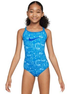 Nike Retro Flow T-Crossback One-Piece Swimsuit NESSE720-458 Girls M New with Tag
